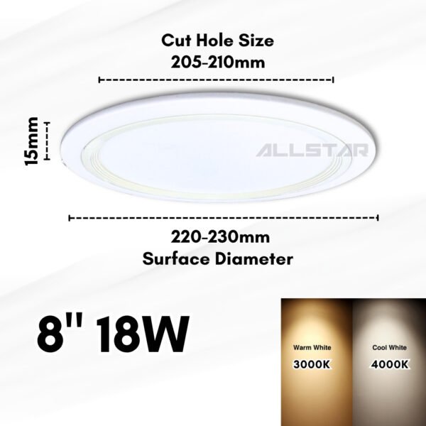 Thin LED Downlight 18W-8inch High Brightness Recessed Downlight Easy Install For Office/Hall/Store/Living Room