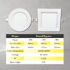Slim LED Recess Aluminum Downlight 10W 12W 18W Lampu LED Downlight 4inch 6inch 8inch Round / Square