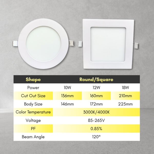 Slim LED Recess Aluminum Downlight 10W 12W 18W Lampu LED Downlight 4inch 6inch 8inch Round / Square