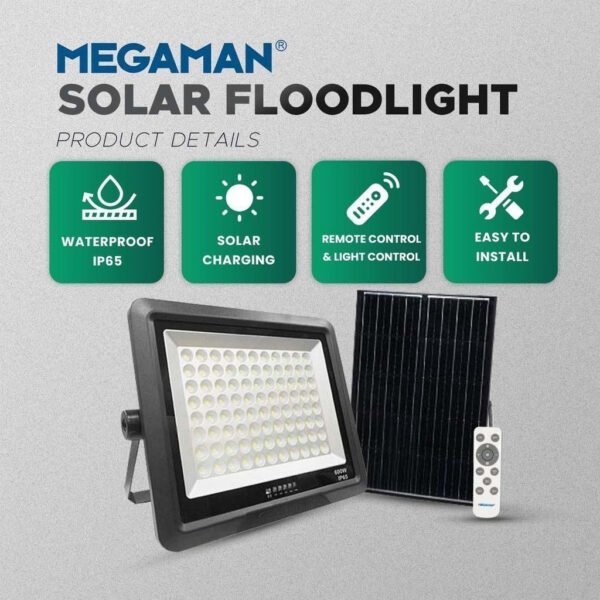 Megaman Solar LED Floodlight IP65 Outdoor Light 100W 200W 400W 600W Solar Power 6500K 3000K