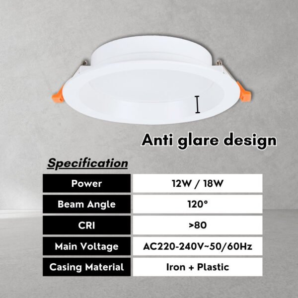 Krestar Anti-Glare LED Downlight 12W 18W Lampu Siling Rumah Round Room Ceiling Lighting