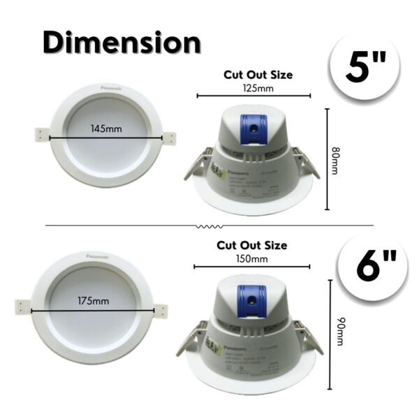 Panasonic Recessed LED Downlight 5" 6" Round 12W 15W (WARMWHITE), (DAYLIGHT) Anti Glare Bright Ceiling Light