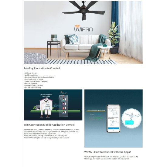 Panasonic F-M12EC CEILING FAN WIFAN WIFI 3-BLADE F-M12ECVBKH