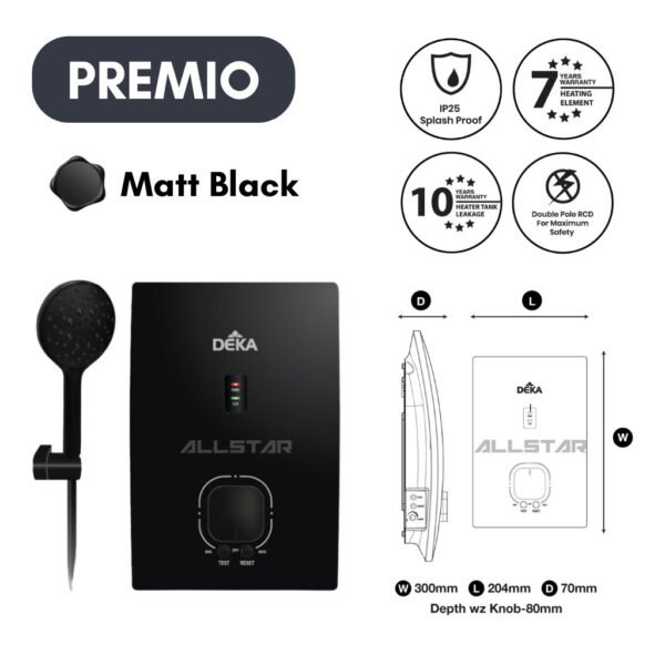 Deka Water Heater Instant Shower Set Pump Miizu Premio Nero Matt Black Hot Cool Home Bathroom