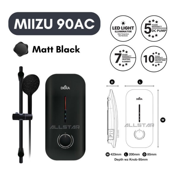 Deka Water Heater Instant Shower Set Pump Miizu Premio Nero Matt Black Hot Cool Home Bathroom