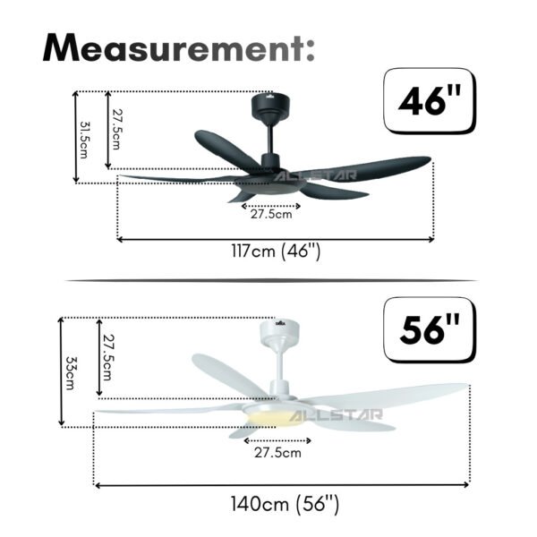 DEKA F5 DC Ceiling Fan 56" Baby Fan 46" 5 Blade DC Motor 20 Speed Remote Control Ceiling Fan LED Kipas Siling