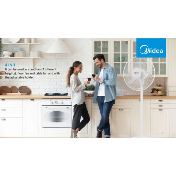 Midea 16'' Stand Fan Black MF-16FS23C-BK / 4 in 1 Multi Function Table Fan or Floor Fan / Adjustable Height / Black