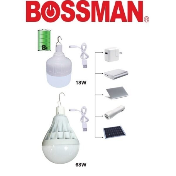 BOSSMAN Rechargeable LED Light Bulb  18 W USB Portable Lamp for Emergency, Camping, Night Market Lampu Malam Kecemasan