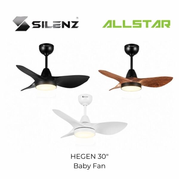 SILENZ HEGEN 30" DC Motor Remote Mini LED Ceiling Fan (Matt Black/White/Oak) (5 Years Warranty)