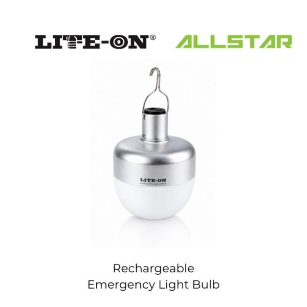 Lite-On LO1801EB LED Rechargeable Emergency Light Bulb CW USB Cable Silver 68W DL-6500K Long Battery Light Outdoor Lamp