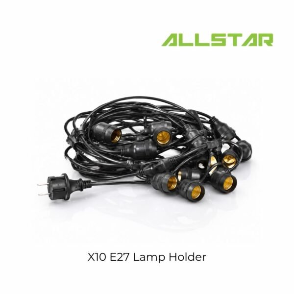 247 Waterproof 10MTR X10 E27 Lamp Holder Outdoor LED String Light Cafe Garden Weatherproof Hanging Bulb Socket Patio Raya
