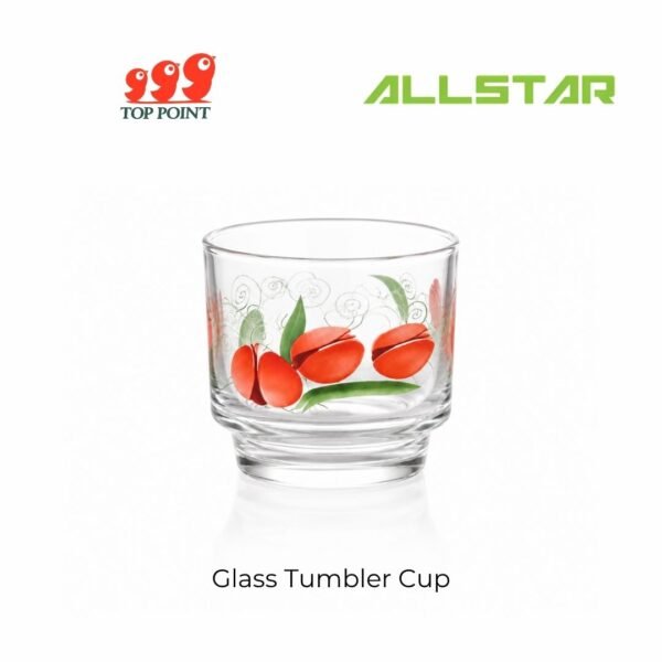 (1pcs) Top Point Glass Tumbler Cup W8809/BH6 Floral Design Durable Clear Drinking Glass