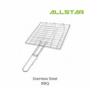Stainless Steel BBQ Grill Rack 47x25cm Heavy Duty Grilling Basket with Handle Portable Outdoor Barbecue Tool