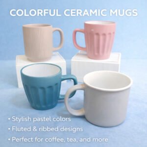 69f82c0e4b503_1777871886.jpg Ceramic Mug Set Pastel Color Coffee Cup Ribbed Design Heat Resistant Cup Tea Milk Mug Set
