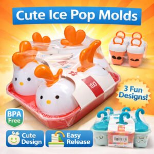 Cute Chicken Ice Pop Molds Set BPA Free DIY Ice Cream Maker Cartoon Popsicle Mold with Lid Easy Release for Kids