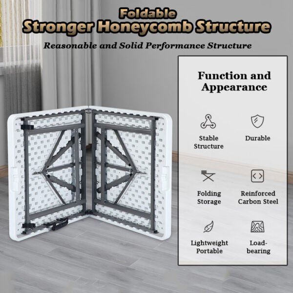 Foldable Table Honeycomb Structure Heavy Duty Portable Picnic Table Reinforced Steel Frame Space Saving Home Outdoor Use