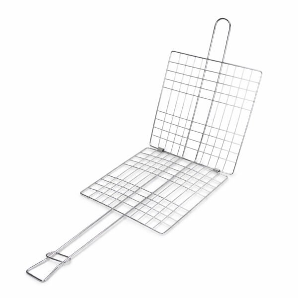 69f82c13df5f7_1777871892.jpg Stainless Steel BBQ Grill Rack 47x25cm Heavy Duty Grilling Basket with Handle Portable Outdoor Barbecue Tool