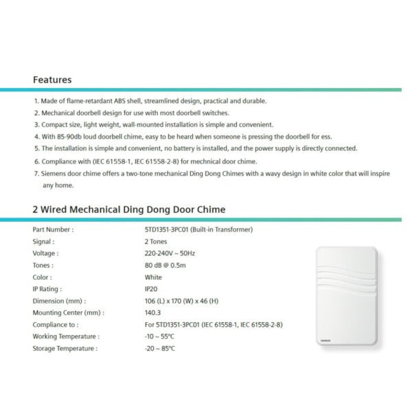 SIEMENS Wired Door Bell & Eurobell Schneider Wired Door Chime with Built-in Transformer Ding Dong Chime Loceng Pintu