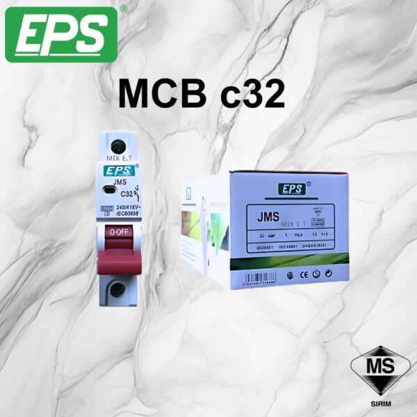 EPS 1 POLE MCB 10A/16A/20A/32A MINIATURE CIRCUIT BREAKERS (6KA) SIRIM APPROVE -NEW JMS SERIES MCB 1POLE