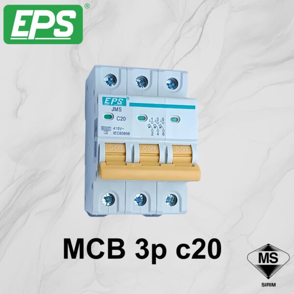 EPS MCB 20A,32A, 40A, 63A 2 POLE/ 3 POLE (6KA) Miniature Circuit Breaker (SIRIM)