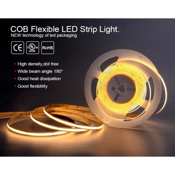 69f82c1c9b0de_1777871900.jpg 180° COB LED Strip Light 24V – 10M, 320 LEDs/m, Ultra-Bright, High-Density, Flexible Tape, 3000K-6500K, RA90, DC24V