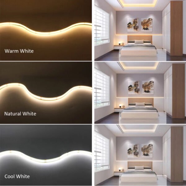 69f82c1ddab32_1777871902.jpg 180° COB LED Strip Light 24V – 10M, 320 LEDs/m, Ultra-Bright, High-Density, Flexible Tape, 3000K-6500K, RA90, DC24V