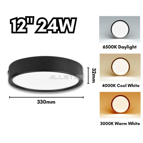 Black Frame LED Surface Downlight 12W 18W 24W Mounted Ceiling Lights Downlight Home Lighting Lampu Siling Rumah