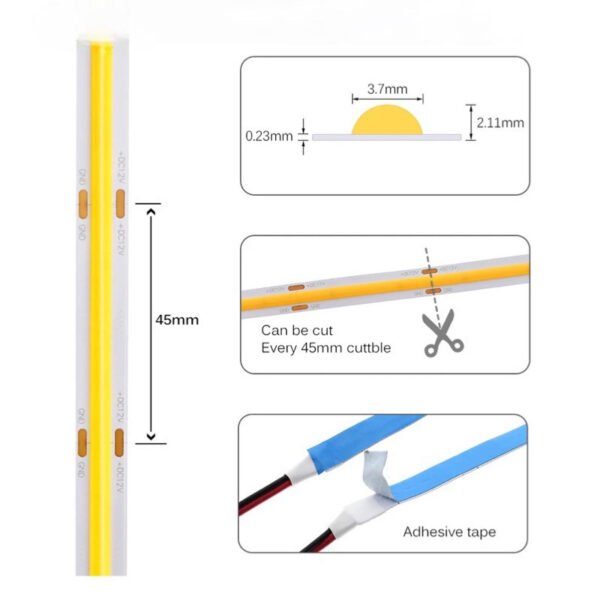 69f82c1ead3f4_1777871902.jpg 180° COB LED Strip Light 24V – 10M, 320 LEDs/m, Ultra-Bright, High-Density, Flexible Tape, 3000K-6500K, RA90, DC24V