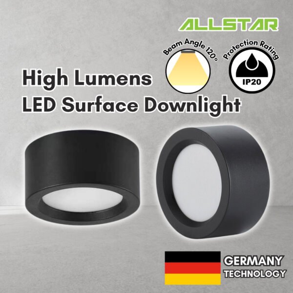Surface Mount 20W/28W  6"/7" Black Frame Lampu LED Surface Downlight Lampu Siling Daylight Cool White