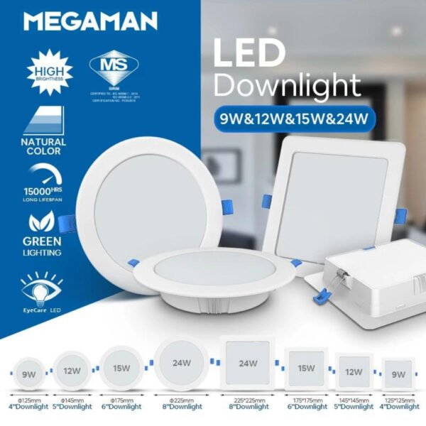69f82c2b375e9_1777871915.jpg 【SIRIM】 Megaman LED Downlight Lampu Siling Surface Recessed Ceiling Light 5"/6/8" 12W/15W/24W