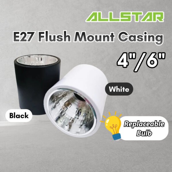 6 Inch 4 Inch E27 Flush Mount Surface Casing Downlight Ceiling Light with LED Rumah Black White