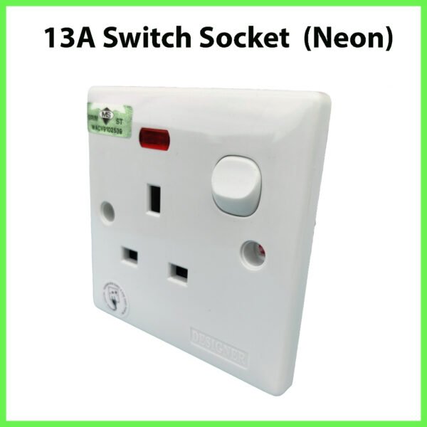 69f82c2e33f0d_1777871918.jpg 3A 3 Pin Switch Socket 13A Switches Wall Switch Wall Socket Soket Dinding 3 pin socket (13A Socket Neon)