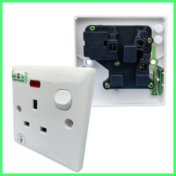 69f82c2e8865c_1777871918.jpg 3A 3 Pin Switch Socket 13A Switches Wall Switch Wall Socket Soket Dinding 3 pin socket (13A Socket Neon)