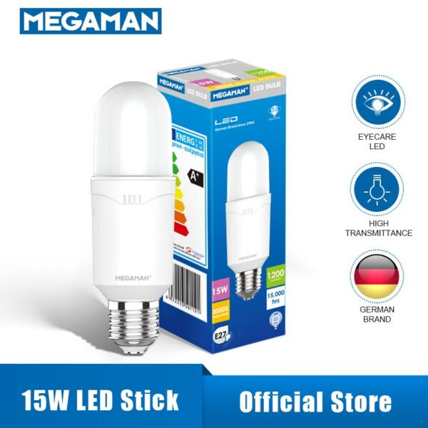 Megaman LED Stick Light Bulbs Ultra Bright Eye Care Energy Saving Home (15W/3000K/4000K/6500K) E27