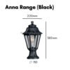 Fumagalli Gate Light Anna Pillar Top anti-Rust/Anti-Corrosion Hanging Outdoor Light Garden Light