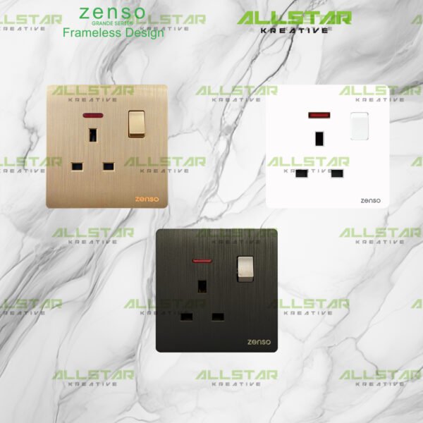 [SIRIM] Zenso Grande Socket and Wall Switch Slim Modern Switches Design 13A 15A 20A/45A Door Bell [White/Black/Gold]