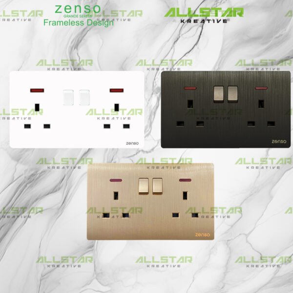 [SIRIM] Zenso Grande Socket and Wall Switch Slim Modern Switches Design 13A 15A 20A/45A Door Bell [White/Black/Gold]