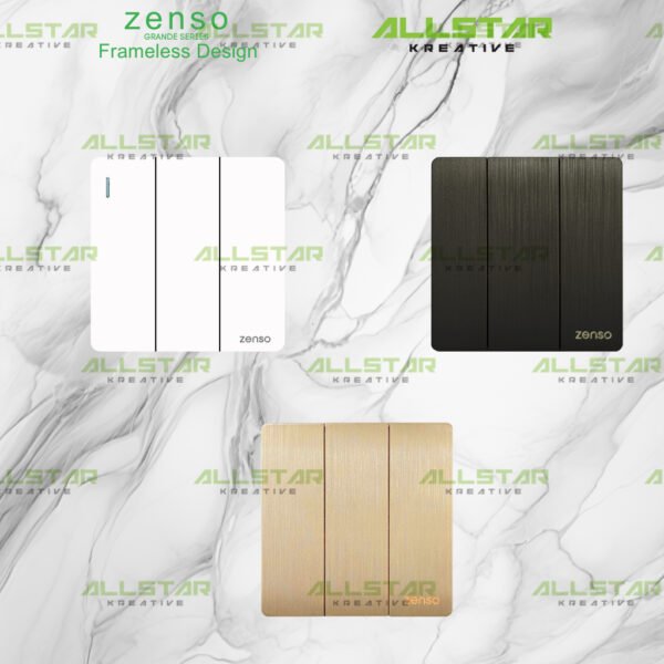[SIRIM] Zenso Grande Socket and Wall Switch Slim Modern Switches Design 13A 15A 20A/45A Door Bell [White/Black/Gold]
