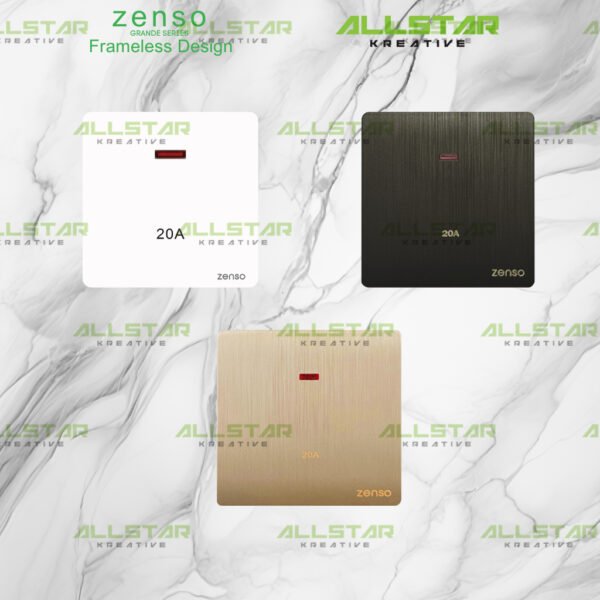 [SIRIM] Zenso Grande Socket and Wall Switch Slim Modern Switches Design 13A 15A 20A/45A Door Bell [White/Black/Gold]