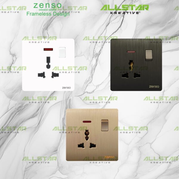 [SIRIM] Zenso Grande Socket and Wall Switch Slim Modern Switches Design 13A 15A 20A/45A Door Bell [White/Black/Gold]