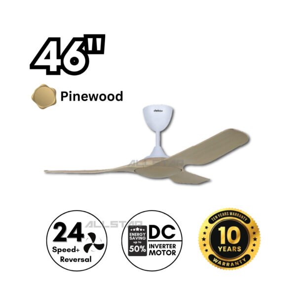 69f82c5350635_1777871955.jpg DEKA+ MAZON 46'' 3 Blades 24 Speeds + Reverse with Remote Control DC Motor Black / Walnut / Pinewood Ceiling Fan