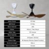 DEKA+ CROX 28'' 3 Blades 14 Speeds +TURBO with Remote Control DC Motor 3 Colour LED Ceiling Fan Walnut / Pine WoodKipas