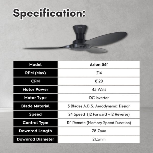 DEKA+ ARION 56'' 3 Blades 24 Speeds + Reverse with Remote Control DC Motor  Matt Black/Oak Kipas Siling