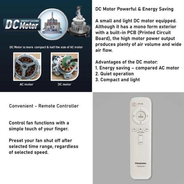 Panasonic F-M14JH & F-M14SH Bayu Ceiling Fan 4 Blades Remote Control (56") F-M14SHVBWH/KH