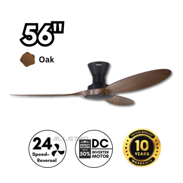 DEKA+ ARION 56'' 3 Blades 24 Speeds + Reverse with Remote Control DC Motor  Matt Black/Oak Kipas Siling
