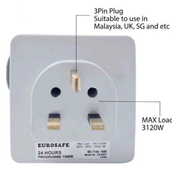 Eurosafe ES-50HT 13A Plug In Timer/ Time Switch/ 24 Hour Plug In Timer | Energy-Saving Smart Plug Home Automation Switch