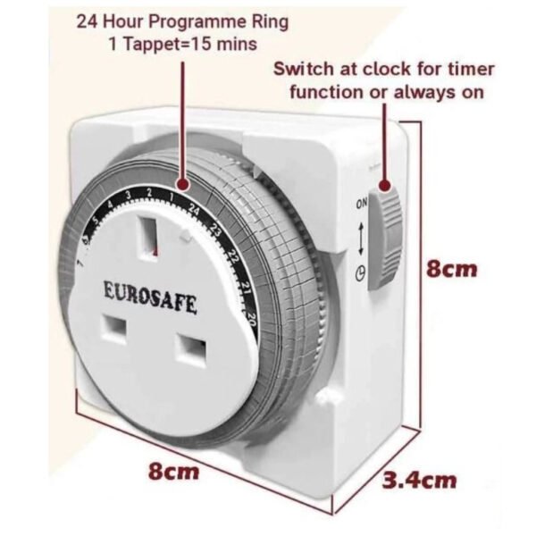 Eurosafe ES-50HT 13A Plug In Timer/ Time Switch/ 24 Hour Plug In Timer | Energy-Saving Smart Plug Home Automation Switch