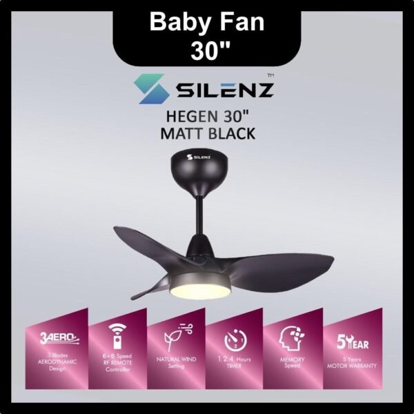 SILENZ HEGEN 30" DC Motor Remote Mini LED Ceiling Fan (Matt Black/White/Oak) (5 Years Warranty)