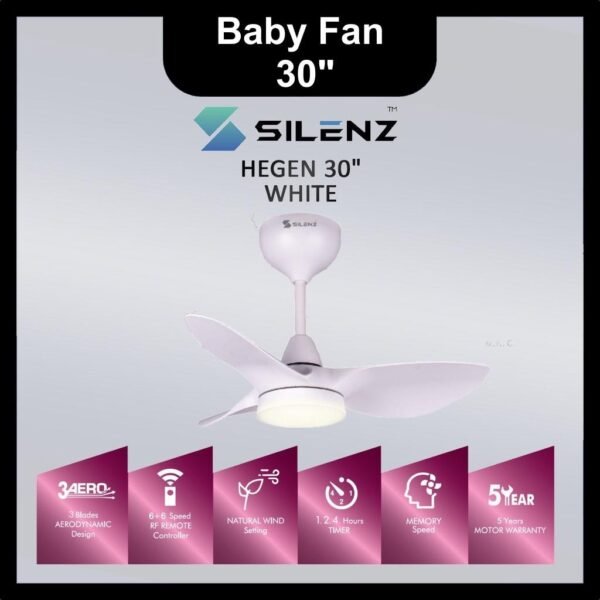 SILENZ HEGEN 30" DC Motor Remote Mini LED Ceiling Fan (Matt Black/White/Oak) (5 Years Warranty)