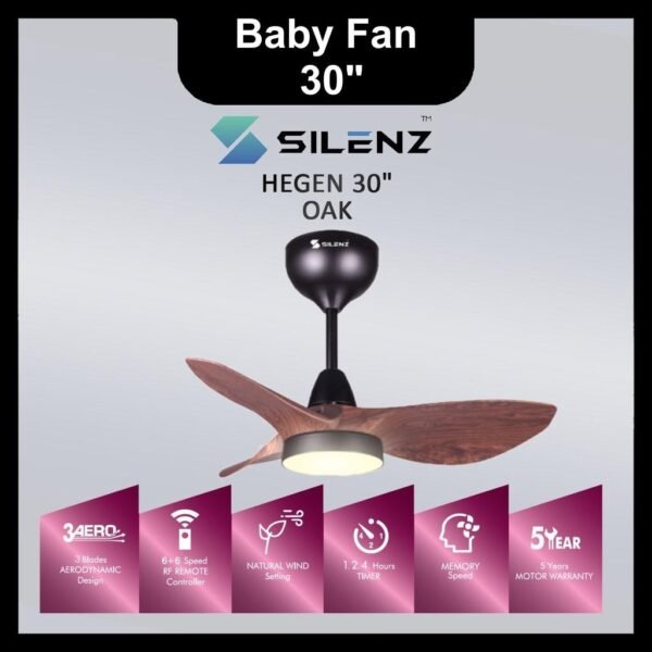 SILENZ HEGEN 30" DC Motor Remote Mini LED Ceiling Fan (Matt Black/White/Oak) (5 Years Warranty)